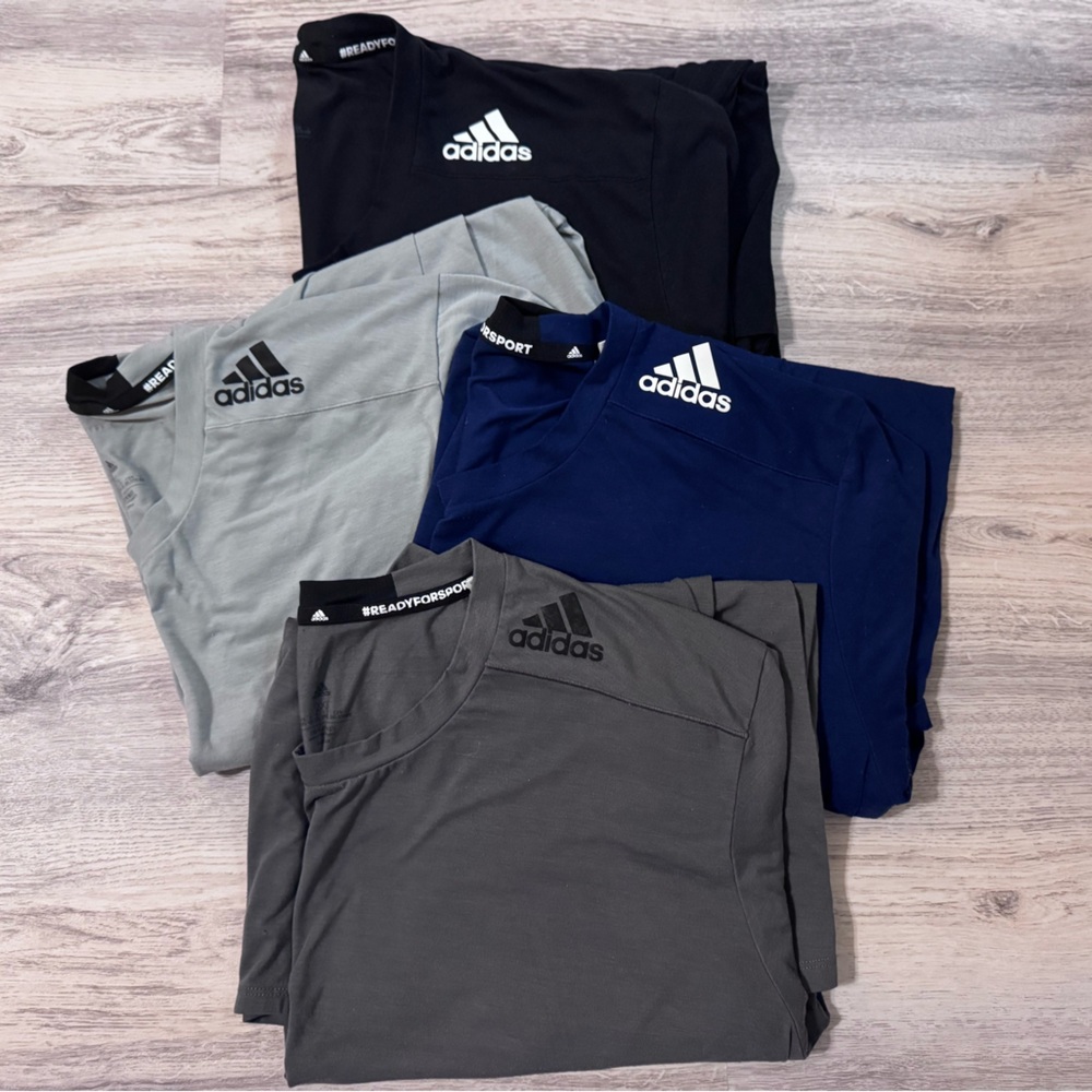 Adidas T-Shirt Workout top Collection in Light Gray, Blue, Dark Gray, and Black
